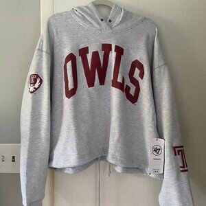 NEW 47 Brand Temple University Owls Crop Hoodie Women's XL Relay Gray Sweatshirt